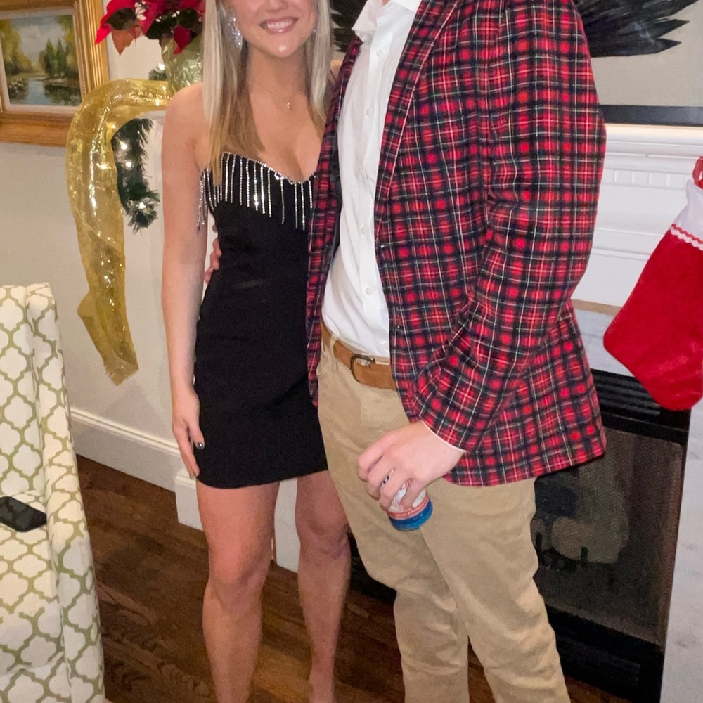 Black Zara dress with rhinestone fringe